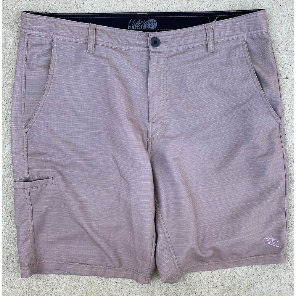 Men's DaHui Beige Hybrid Board Shorts No SIZE Slash Pocket Zip Surf Sun RN127725